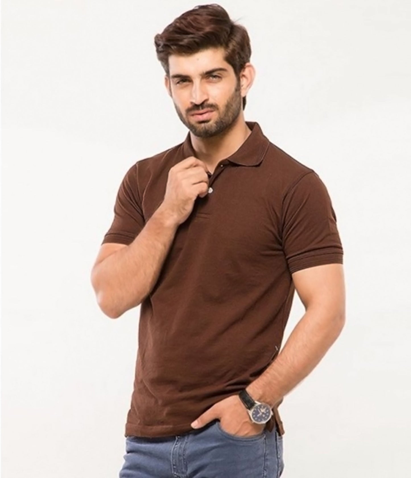 Dark Brown Cottn Basic Polo T-shirt