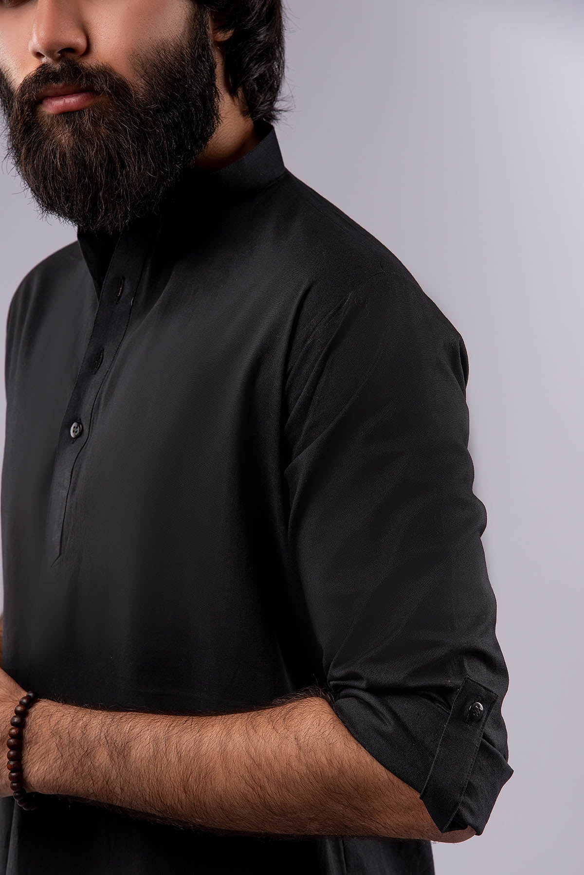 Cotton Henley Shirt - Black