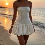 Strapless Mini Dress Tube Top Bubble Skirt Off Shoulder Corset Top Balloon Short Dress Club Party