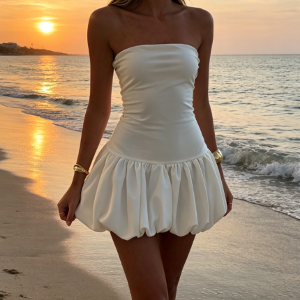Strapless Mini Dress Tube Top Bubble Skirt Off Shoulder Corset Top Balloon Short Dress Club Party