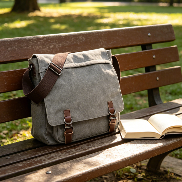 106 Large Vintage Canvas Messenger Shoulder Bag Travel Crossbody Purse Briefcase Business Bag for 15 Inch Laptop - Image 1