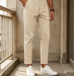 Chino Cotton Pants Slim Fit Pleated Front Dress Pants Casual Stretchy Tapered Trousers - Image 2