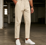 Chino Cotton Pants Slim Fit Pleated Front Dress Pants Casual Stretchy Tapered Trousers