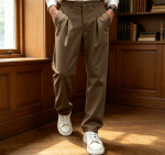 Pleated Pants Elastic Waist Wide Leg Casual Dress Pants