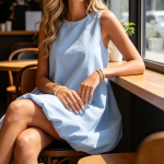 Bubble Mini Dress Sleeveless Crewneck Keyhole Tie Back Tank Sundress with Pockets - Image 2