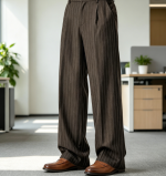 Pinstripe Casual Dress Pants Wide Leg Baggy Pleated Slacks Elastic Waist Loose Fit Work Trousers