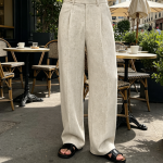 Linen Casual Dress Pants Baggy Pleated Wide Leg Slacks Relaxed Fit Lightweight Work Trousers - Image 2