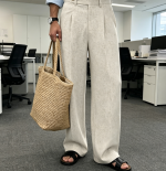 Linen Casual Dress Pants Baggy Pleated Wide Leg Slacks Relaxed Fit Lightweight Work Trousers