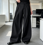 Baggy Wide Leg Pants Zipper Fly Pleated Trousers Casual Dress Pants with Pocket - Image 2