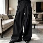 Baggy Wide Leg Pants Zipper Fly Pleated Trousers Casual Dress Pants with Pocket