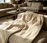 Breathable Cotton Linen Pants Casual Lightweight Summer Beach Elastic Drawstring Waist Trousers
