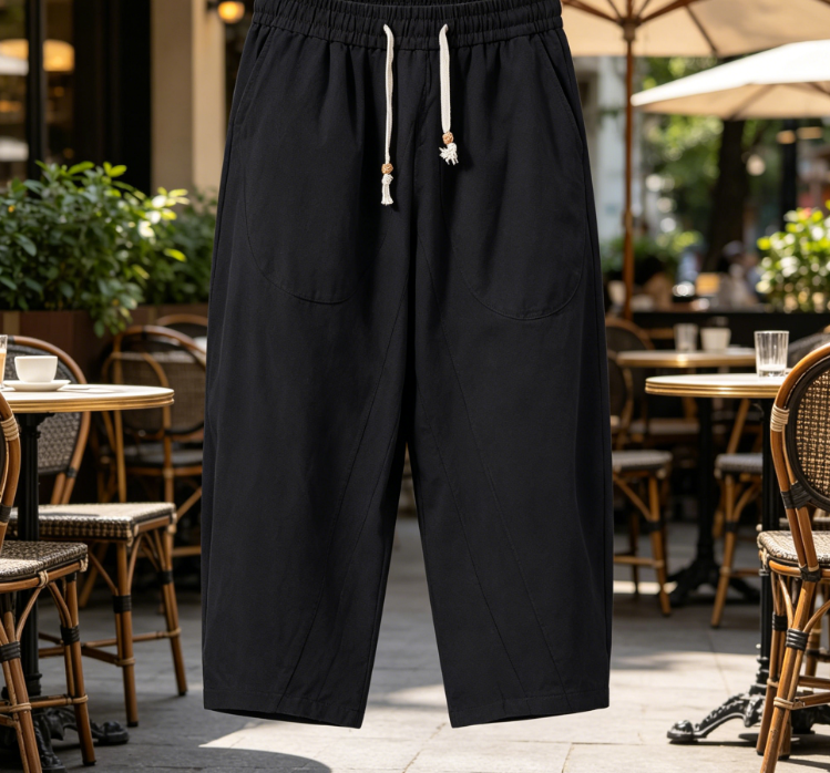 136 Linen Cotton Capri Pants Loose Fit Elastic Waist Wide Leg Baggy Harem Pants - Image 1