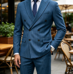 2 Piece Double Breasted Suit Slim Fit Stripe Tuxedo Set with Tie Party Wedding Dress Blazer Tux and Trousers - Image 2