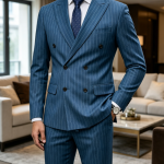 2 Piece Double Breasted Suit Slim Fit Stripe Tuxedo Set with Tie Party Wedding Dress Blazer Tux and Trousers