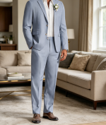 Linen Suit 2 Piece Regular Fit Set Casual Lightweight Blazer Jacket and Pants for Summer Wedding