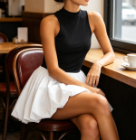 Summer Bubble Mini Dress Sexy Mock Neck Sleeveless Tank Party Club Bodycon Short Dress - Image 2
