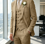 Retro Linen Suit Beach Wedding Summer Slim Fit 3 Pieces Light Breathable Jacket Vest Pant Tuxedo - Image 2