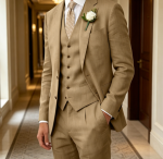 Retro Linen Suit Beach Wedding Summer Slim Fit 3 Pieces Light Breathable Jacket Vest Pant Tuxedo