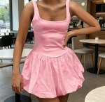 Puffy Bubble Hem Mini Dress Sleeveless Sexy Summer Going Out Club Dress - Image 2