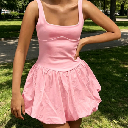 Puffy Bubble Hem Mini Dress Sleeveless Sexy Summer Going Out Club Dress