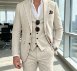 3 Piece Linen Suit Slim Fit Blazer Vest Pants Set Wedding Prom Tuxedo Business Casual Suit - Image 2