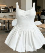 Plus Size Sleeveless Bubble Dress Ruched Rib Knitted A Line Mini Dress - Image 2