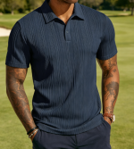 Textured Knit Polo Shirt Stretchy Regular Fit Collared Golf Shirt
