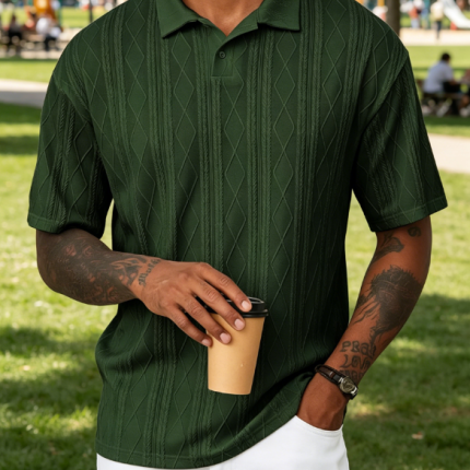 Textured Knit Button Casual Short Sleeve Summer Vacation Beach Stretchy Golf Polo Shirt