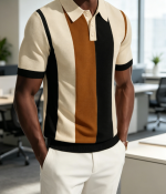 Knit Polo Shirt Short Sleeve Vintage Striped Shirt 70s Casual Stylish Shirt Vacation Top - Image 2