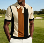 Knit Polo Shirt Short Sleeve Vintage Striped Shirt 70s Casual Stylish Shirt Vacation Top