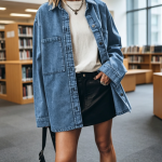 Denim Jacket Casual Button Up Denim Overshirt Trendy Long Sleeve Jacket Coat - Image 2