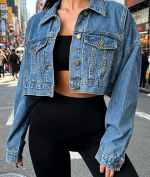 Denim Jacket Button Down Long Sleeve Loose Jean Jacket Coat with Pocket - Image 2
