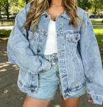 Jean Jacket Denim Long Sleeve Button Down Shirt Trendy Coat Fall Fashion Winter Outfit