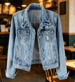Denim Jacket Distressed Ripped Long Sleeve Jean Jacket Coat - Image 2