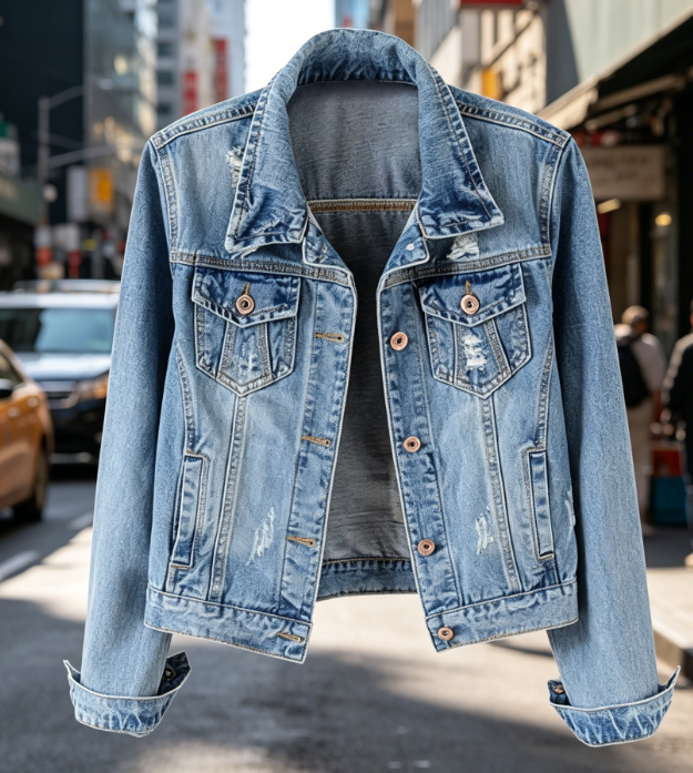 46 Denim Jacket Distressed Ripped Long Sleeve Jean Jacket Coat - Image 1