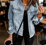 Boyfriend Washed Crop Denim Jean Jacket Coat - Image 2