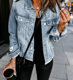 Boyfriend Washed Crop Denim Jean Jacket Coat