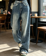 Mid-Low Waist Baggy Boyfriend Streetwear Vintage Wide Leg Denim Pants - Image 2