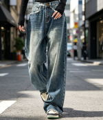 Mid-Low Waist Baggy Boyfriend Streetwear Vintage Wide Leg Denim Pants