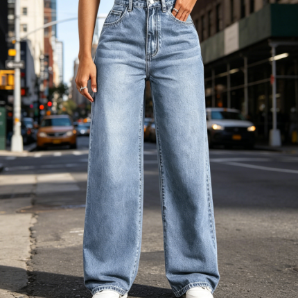 Straight Leg High Waisted Wide Leg Loose Stretchy Boyfriend Denim Pants Baggy Jeans