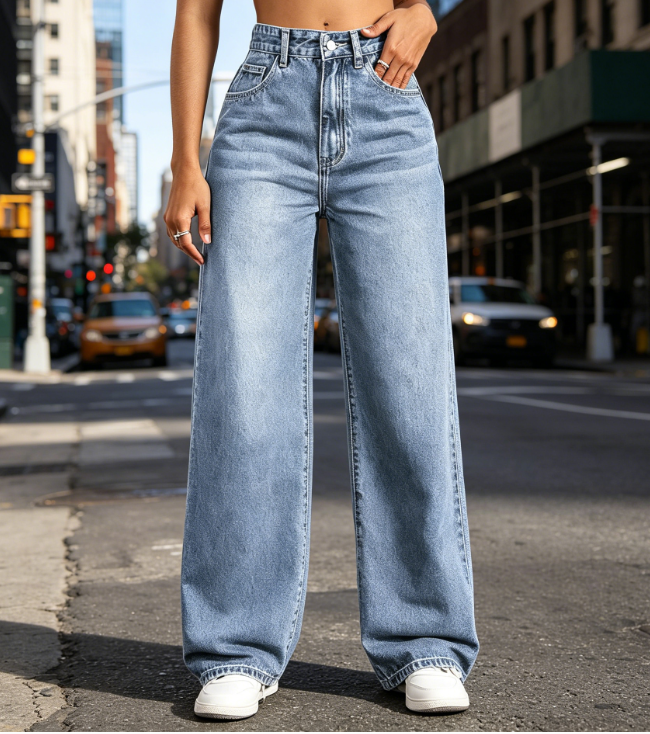 52 Straight Leg High Waisted Wide Leg Loose Stretchy Boyfriend Denim Pants Baggy Jeans - Image 1