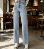 Straight Leg High Waisted Frayed Baggy Pants Raw Hem Loose Stretchy Cropped Wide Leg Jeans - Image 2