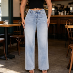 Mid-Low Rise Baggy Jeans Wide Leg Distressed Stretchy Bottom Basic Comfortable Denim - Image 2