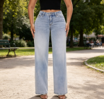 Mid-Low Rise Baggy Jeans Wide Leg Distressed Stretchy Bottom Basic Comfortable Denim