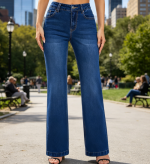 Wide Leg High Waisted Elastic Waist Pull On Comfort Denim Jeans