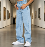 High Waisted Boyfriend Baggy Jeans Straight Leg Casual Denim Pants - Image 2