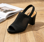 Chunky Heel Knitted Sandals Elastic Back Lace Up Open Toe 3 Inch Heel