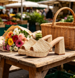 Raffia High Heel Sandals Platform Wedge Heel Slip On Chunky Heel Summer Open Toe Resort Beach Mules - Image 2