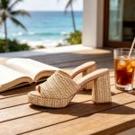 Raffia High Heel Sandals Platform Wedge Heel Slip On Chunky Heel Summer Open Toe Resort Beach Mules