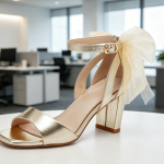 Bow High Heel Sandals Chunky Heel Single Strap Satin Ankle Strap Buckle Dress Wedding Shoes